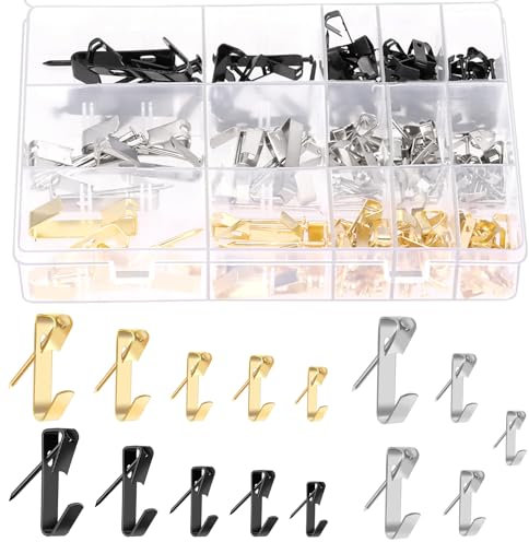 Swpeet Lot de 120 crochets de suspension en métal - 5 tailles : 10 lb/20 lb/30 lb/50 lb/100 lb - Avec kit de assortiment de clous - Crochets de suspension pour cadre en métal haute performance -