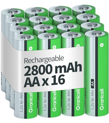 Granicell AA Rechargeable Batteries 2800 mAh High Capacity 1300 Cycle,1.2V NiMH Low Self Discharge AA Battery,16 Pack