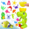 Jouets de Bain Bébé, Dinosaure Jeux de Bain Enfant avec Animaux Jouets Flottants et Jouet à Ventouse Silicone, Jouets de Piscine Bébé Cadeau pour Garcon Fille