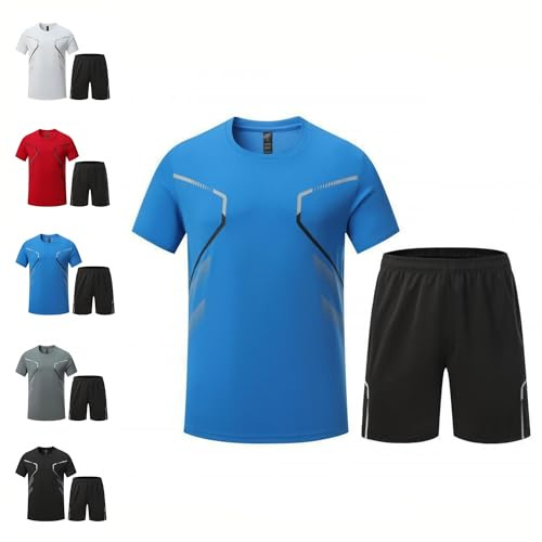 HICKMONBER 2 Piezas Conjuntos de Chandal Hombre Verano,Hombre Camiseta Pantalónes Cortos Conjunto,Traje de Entrenamiento Gimnasio Elástica Secar Rápido 2 Piezas,Verano Conjunto