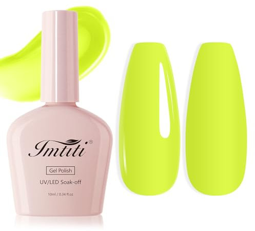 Imtiti Neon Gel Nail Polish, Neon Yellow Nail Gel Polish High Gloss Soak Off UV LED Spring Summer Nail Art Manicure Salon DIY Design 10ml