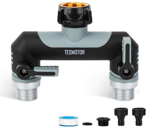 Tesmotor 2 Way Tap Splitter – 3/4 Inch Multi-Functional Hose Connector with Individual Valves for Garden & Kitchen Faucet