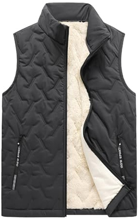 Generisch - Chaqueta de forro polar de teddy para hombre, ligera, con cuello alto, sin mangas, para invierno, para deporte, con cremallera, chaqueta térmica, chaqueta de trabajo al aire libre, de un