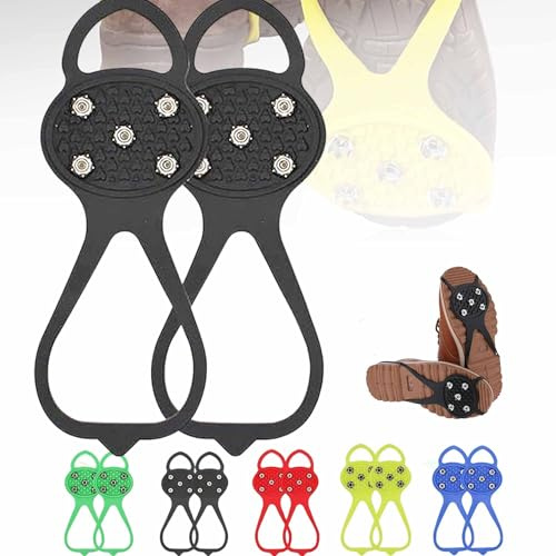 Universella halkfria greppspikar, 5-tandade manganstålspikar sko+spikar, halkfria snö- och isgreppsskor for vinterpromenader vandring bergsklättring(Black,S【21.5 * 8CM】)