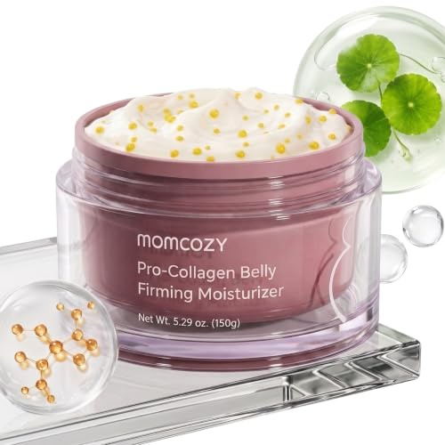 Momcozy Uppstramande Bristningskräm för Återfuktning,Förebygger Bristningar | Bristningskräm för Graviditet & Efter Förlossning med Inkapslad Olja-i-Kräm och 4 Pro-Kollagenpeptider, 150 g