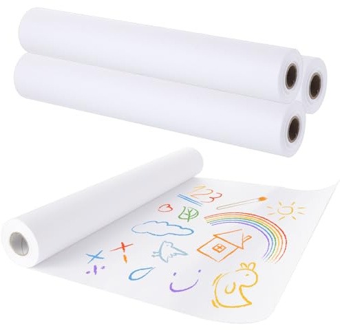 AHAQU 4PCS Drawing Paper Roll, 38cm x 25m Roll of Paper for Painting, White Art Paper Roll, Easel Paper Roll for Sketching, Gift Wrapping Paper, Drawing, Poster