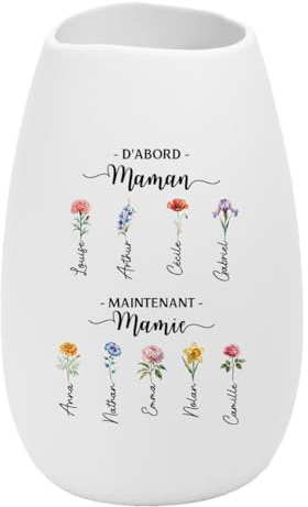 Cadeau Plus Vase À Personnaliser Céramique Mate - d'abord Maman Ensuite Mamie - Pot de Fleur personnalisé, Cadeaux pour Mamie, Vases Maman, Cadeau Fête des Mères, Vase Mamie (Modèle #1)