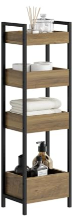 SoBuy Mobiletto Bagno Salvaspazio Stretto con 4 Ripiani - Mobile Bagno Salvaspazio Design Industriale 20 cm Larghezza Scaffale per WC e Lavanderia in Legno e Metallo FRG226-H-F
