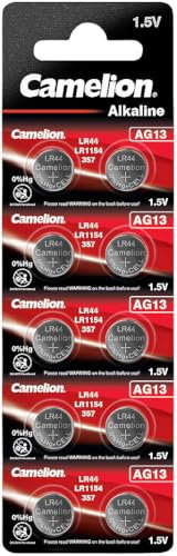 Camelion de 1,5 V de pilas de botón LR44/AG13 Alkaline en pack de ahorro de 10