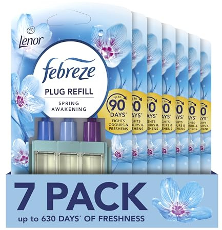Febreze 3Volution Plug In Air Freshener Refill, Lenor Spring Awakening, 7 Refills (20ML X 7), Odour Fighter & Bathroom Air Freshener, Febreze Plug In Refill 3volution