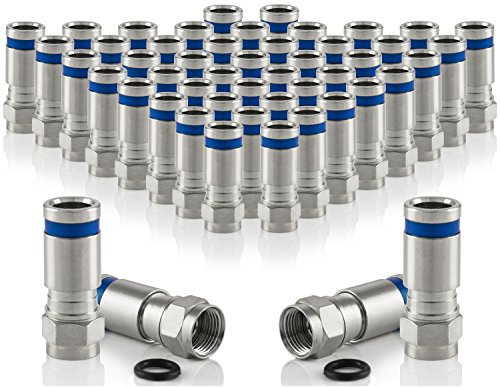 POPPSTAR 50x connecteur à compression SAT fiche F, pour câble d'antenne coaxial tv (RG58,RG59,5-7.5mm), étanche, embouts argent