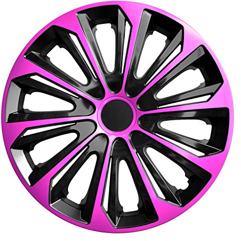 NRM - Enjoliveurs universels Duocolor, lot de 4 enjoliveurs Noir/rose, 14.