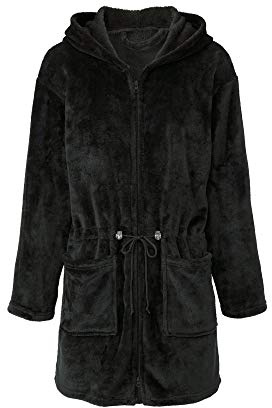 CelinaTex XL Bademantel Kapuze Uni kurz aufgesetzte Taschen zwei Wege Reißverschluss Damen Kuschelflanell OEKO-TEX Famous