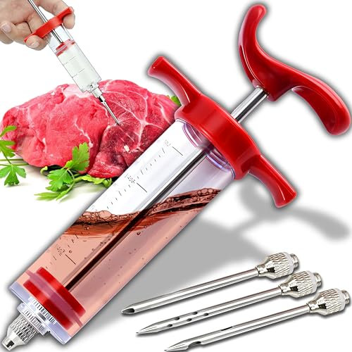 Retoo Siringa per Carne Siringa per Marinatura con 3 Aghi per Carne in Acciaio Inossidabile 30ml Siringa per Arrosti e Marinata BBQ Iniettore Alimentare per Manzo Pollo Maiale Tacchino