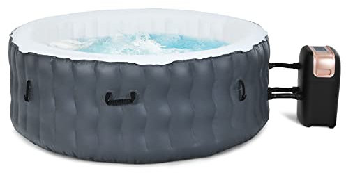 COSTWAY Aufblasbarer Pool Ø180cm | 4 Personen | 108 Massagedüsen | Heizung | 800 Liter | 2240W | Inkl. Abdeckung | In- & Outdoor (Standard Version, Grau)
