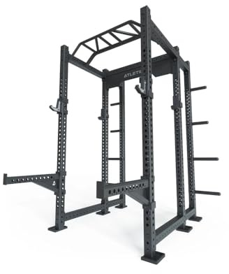 Atletica R8-Apache 6-stolpar kraftrack | 226 cm höjd | 123 x 143 cm basyta | 211 kg tung | 8 viktstift, spotter arms, barhållare, 4 J-krokmaterial svart