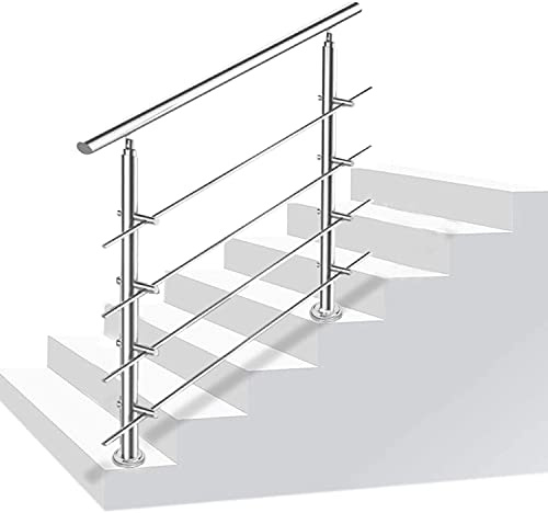 Tubiaz Corrimano in acciaio inox, ringhiera per scale, parapetto, balcone, 180 cm, con 4 barre trasversali Ø 42 mm, per interni ed esterni