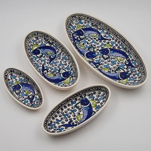 Set di 4 piatti ovali Pesci Blu
