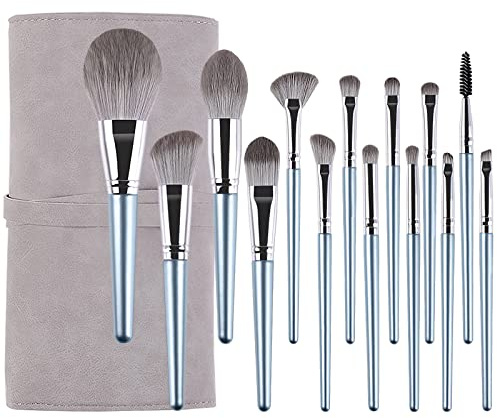 14 Piezas brochas para maquillaje, juego de brochas de maquillaje profesional, set brochas sintética para corrector, polvo, rubor, sombra de ojos, cejas, pinceles maquillaje con bolsa cosméticos
