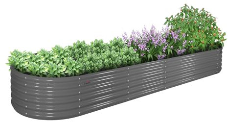 Anleolife 12x3x1.5ft Oval Galvanized Raised Garden Bed, Quartz Grey