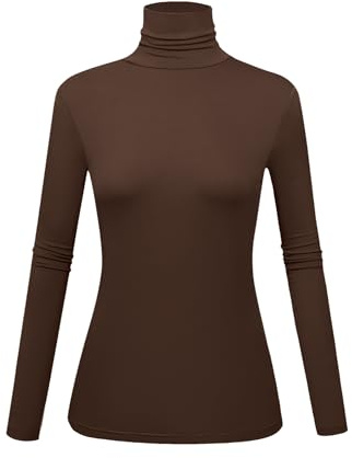 Kindcall Turtleneck Women Oversize Shirt Tight Long Sleeve Stretch Base Layer Shirts for Teens Girls Riding Slim Fit Crop (Coffee Large)
