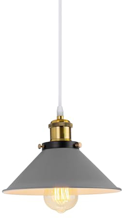 PETITES ECREVISSES Suspension Lustre Industrielle 3 Lampes Luminaire Plafonnier Vintage Lustre Abat-Jour Ø22 cm en Métal de douille E27 Lampe Rétro pour Séjour Chambre Cuisine (Gris-1 lampe)