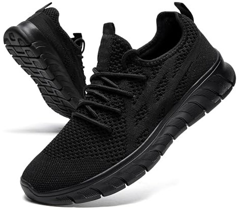 LANGFEUU Zapatos de Hombre Zapatillas de Deporte Zapatos Deportivos Zapatos para Caminar Zapatillas de Calle Zapatillas de Deporte Zapatillas para Correr Ligeras Gimnasio Fitness Negro 45 EU