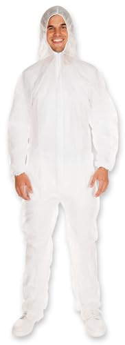 FRANZ MENSCH 50 Stück Hygostar Overalls mit Kapuze | PP, weiß, M, L: 160cm, Umfang: 100cm, Karton, Hygienebekleidung, Schutzkleidung, Schutzanzug