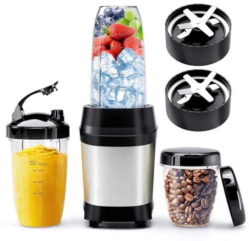 Nahida Blender for Smoothies, 1200W Smoothie Blender for Ice Crushing, Blenders with (2) 6-Fin Blades, Personal Blenders for Kitchen with 23oz, 32oz, 37oz Easy Go Cups for Juices, Silver