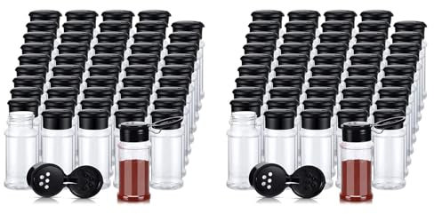 Reinscer 100 tarros de hierbas de plástico con tapas para esparcir, tarros de hierbas, de hierbas de plástico, 100 ml, negro