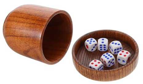 Yardwe Solid Wood Dice Shaker Cup with Lid and 5 Dice for Board Games Bar Party Accessories 3.14 Inch Stackable Game Cups