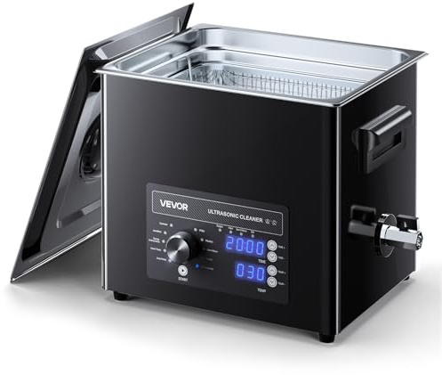 VEVOR Limpiador Ultrasónico 10 L, Máquina de Ultrasonido para Limpieza con Control de Perilla, de Acero Inoxidable, con Cesta y Bola de Limpieza para Relojes, Maquinillas de Afeitar, Joyas, Negro