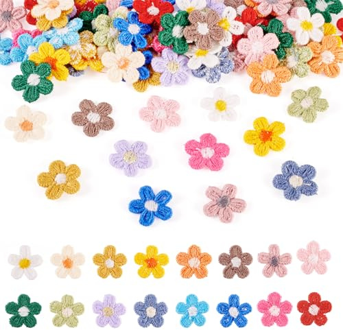 Craftora 80 toppe termoadesive a forma di fiore, ricamate, piccole toppe floreali da attaccare a maglia, da cucire, per fai da te, costumi, cappelli, decorazioni