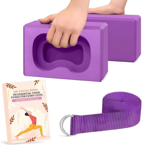 Deep-Zen® Yoga Blocks Wrist Support; Yoga Blocks 2 Pack with Knee Pads and Strap to Put Less Weight on Wrists; Durable, Versatile Yoga Brick Exercise Block Set, Blocks Yoga (Set of 2)