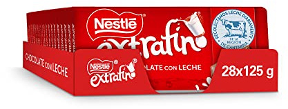 Nestle Extrafino Tableta de Chocolate con Leche 125 g, sin Gluten - Pack de 30 und.
