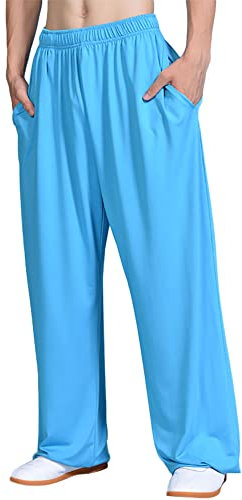 Kung Fu Training Hosen - Chinesische Kampfkunst Tai Chi Kung Fu Wing Chun Shaolin Yoga Knickerbocker Graziöse Lockere Weite Beine Trainingshosen Bloomers Unisex für Männer Frauen (Blau, L)