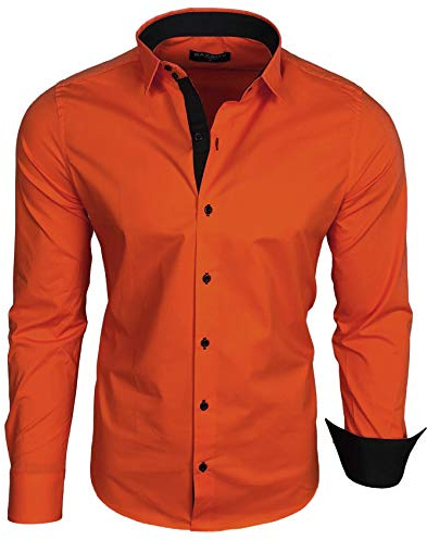 Baxboy Camicia da uomo a maniche lunghe/Business Freizeit Hochzeit/Bügelleicht/Slim-Fit/Anzug Kentkragen Hemd B-500, Arancione scuro., XL