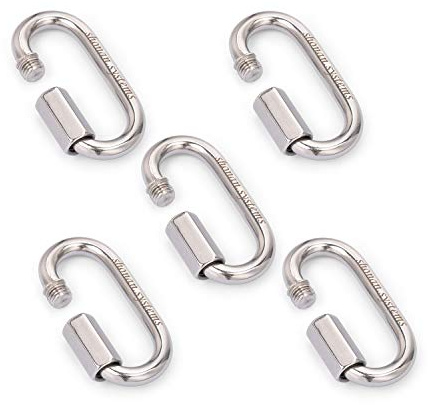SHONAN 2.3 Inch Stainless Steel Chain Quick Links- 5 Pack 1/4 Locking Carabiners, Chain Hooks, Twist Key Ring Screw Chain Link, 650 Lbs Capacity