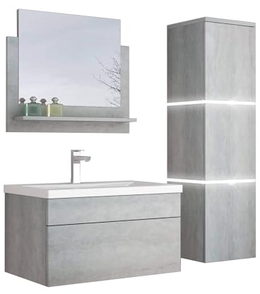 Home Deluxe - Badmöbel-Set - WANGEROOGE Grau - Large - inkl. Waschbecken und komplettem Zubehör - Breite Waschbecken: 60 cm | Badezimmermöbel Waschtisch Badmöbelset