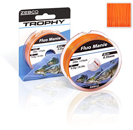 Zebco Qualitäts Trophy Manie monofile Angelschnur Angel Zubehör Allroundschnur, Fluo rot, 0,28mm