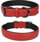 OFHome Dog Collar Leather Red Soft Padded Comfortable Adjustable Strong Pet Collars Best for Small Medium Large Dogs with Heavy Duty Buckle (Red, S)