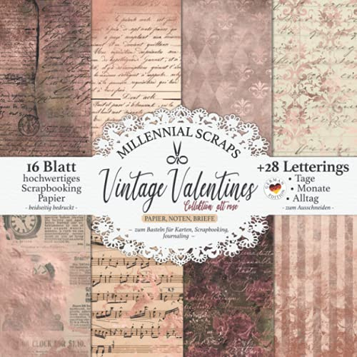 Vintage Valentines Collektion alt rose Papier, Noten, Briefe – zum Basteln für Karten, Scrapbooking, Journaling –: Papier & Junk Journal Zubehör zum Ausschneiden I Mit Letterings I DIY Geschenk