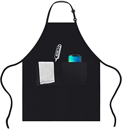 OWill Adjustable Apron Unisex Apron with Pocket Cooking Kitchen Chef Aprons for Women Men Home Kitchen Butchers BBQ Restaurant (Black)