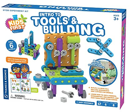 Thames & Kosmos Kids First: Intro to Tools & Building STEM Experiment Kit for Ages 3+ | Build 6 Models, Learn Basic Mechanical Engineering Principles | Make Your Own Workbench with Durable Parts