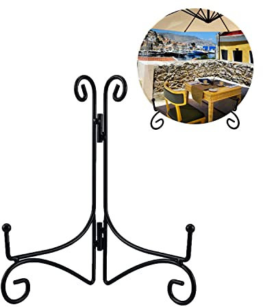 HOPEME 8 Inch Plate Stand for Display, Folding Metal Plate Easel, Black Iron Stand Photo Holder for Wedding Place Card, Decorative Plates, Picture Frame, Artwork and Album Card (8 Inch, 1 Pack)