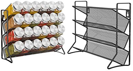 Mutool 3 Tier Spice rack Free standing Metal Kitchen Shelf herbs Spice Bottle Jars Storage Tidy Condiment holder for Countertop Cabinet, set of two, without jars (black)