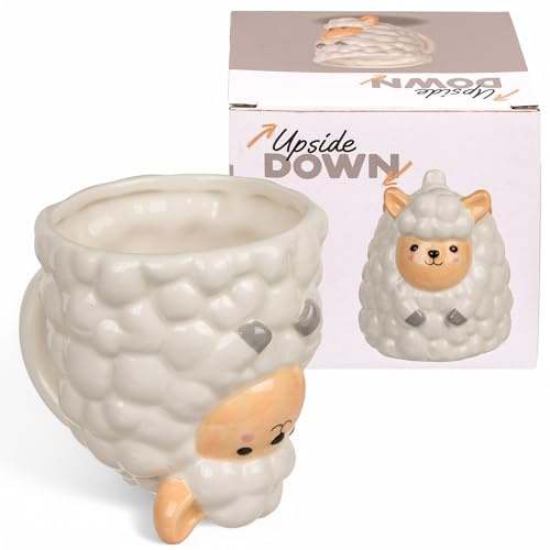 Mugg med handtag kaffekopp tekopp uppside-down-mug keramisk huvudkopp ca 400 ml (får)