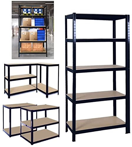 Yiyai Heavy Duty Shelving Unit - 150cm Height 70cm Wide 30cm Deep, 5 Tier Metal Garage Shed Storage Shelves 875KG Capacity - Boltless Installation & Adjustable Layout Shelving Racking, Black