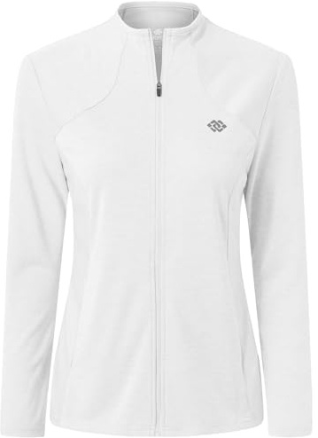 MoFiz Chaqueta Deportiva Mujer Sudadera Ligera de Manga Larga Transpirable con Cremallera Completa Cuello Redondo sin Capucha Running Fitness Yoga
