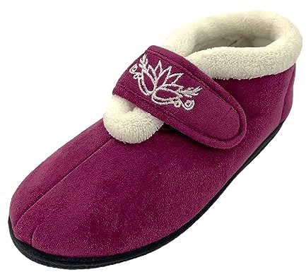 Thingimijigs Ladies Pink Embroidered Easy Access Touch and Close Adjustable Strap Slippers - Pink - UK 6